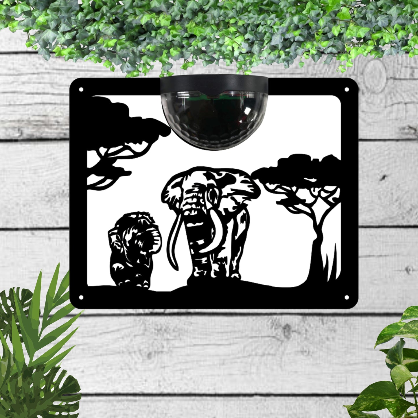 Elephant and baby Garden Solar Wall Plaque Wall Art