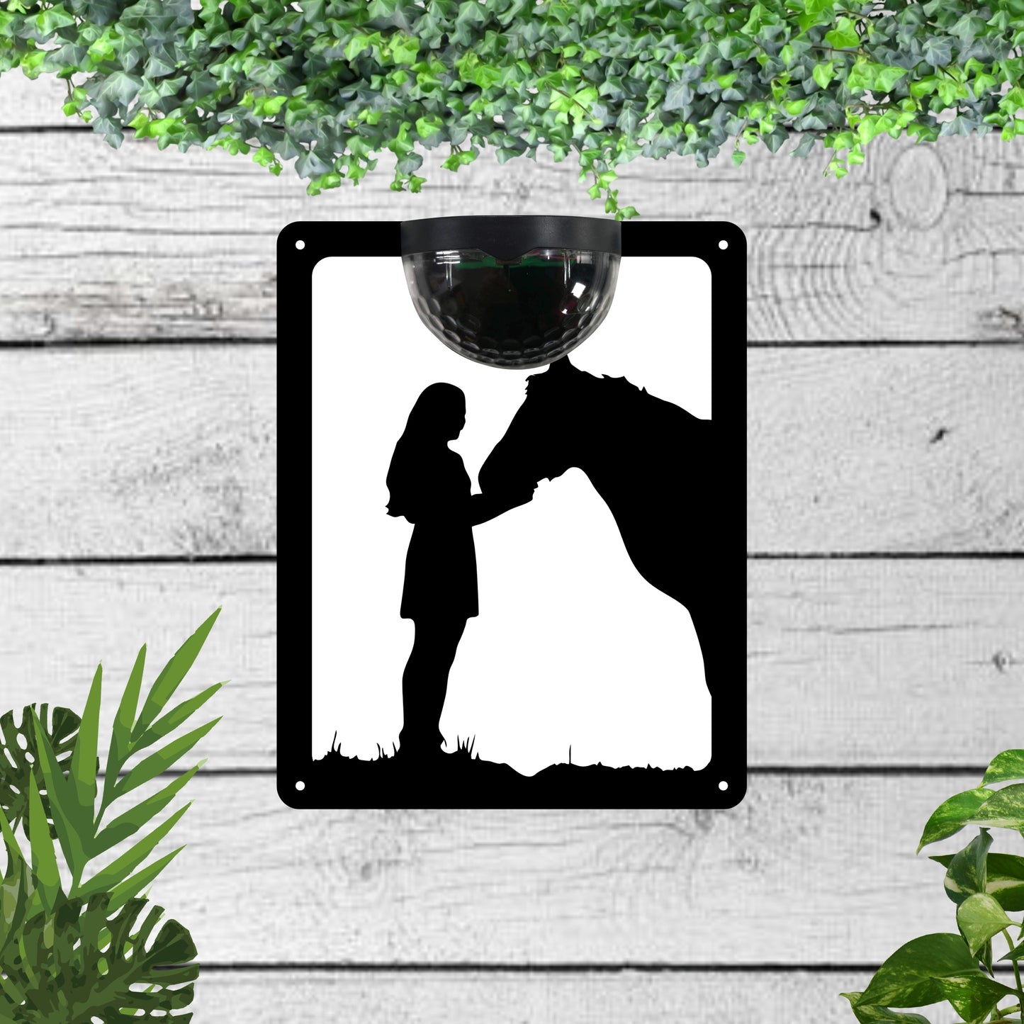 Woman and horse Garden Solar Wall Plaque Wall Art