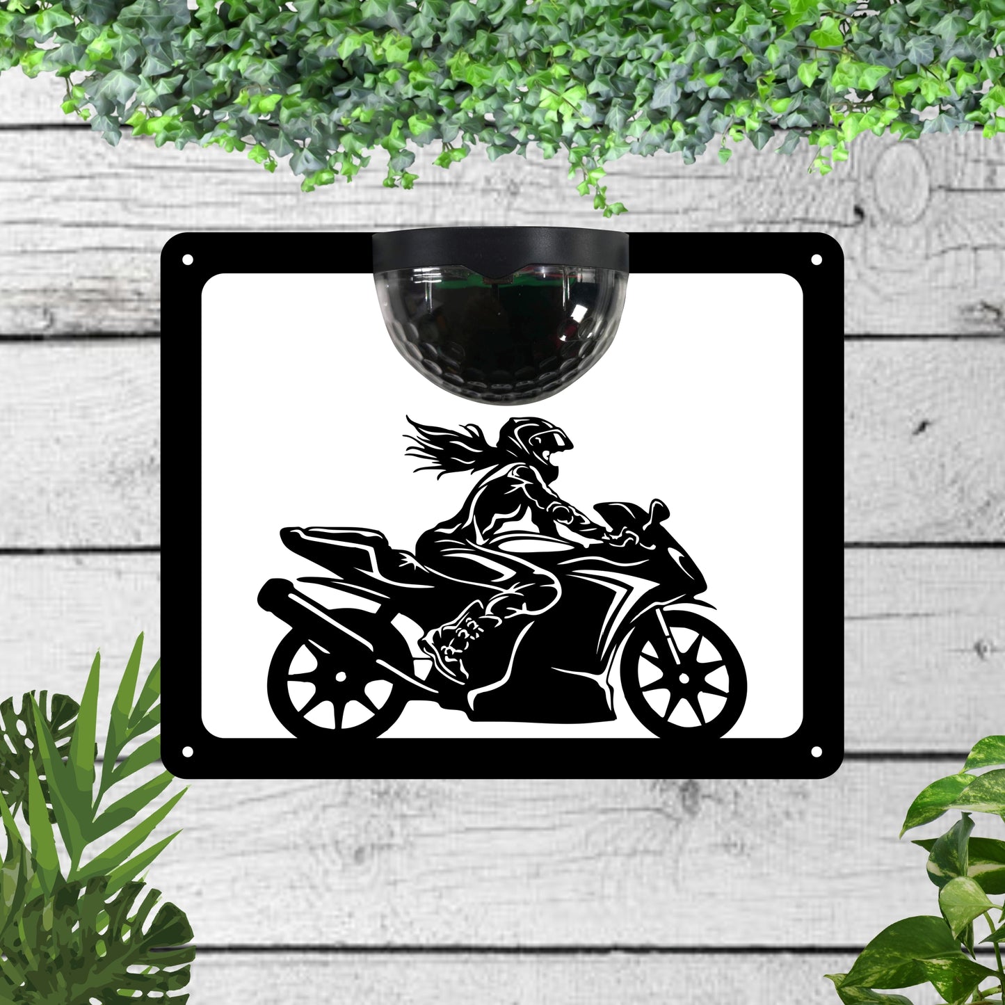 Motorbike Garden Solar Wall Plaque Wall Art