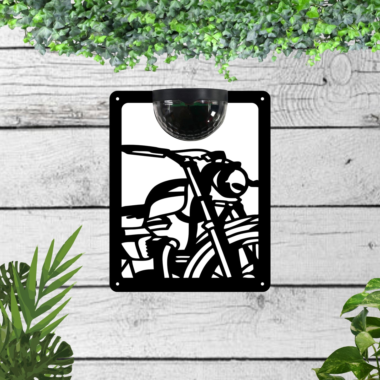 Motorbike Garden Solar Wall Plaque Wall Art