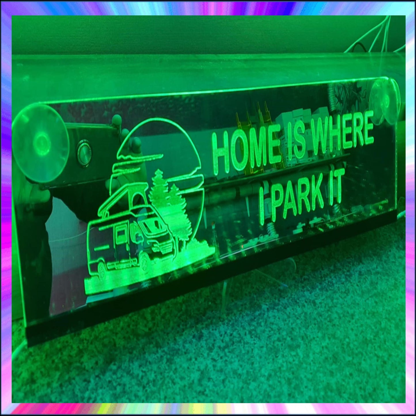 Home is where i park it Vehicle L.E.D Mirror with 366 Light Modes and 12 Static Light Colours and remote