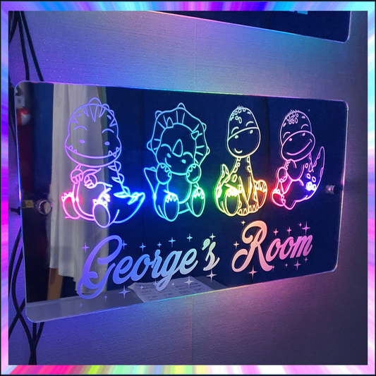 Personalised Dinosaur L.E.D Mirror with 366 Light Modes and 12 Static Light Colours and remote