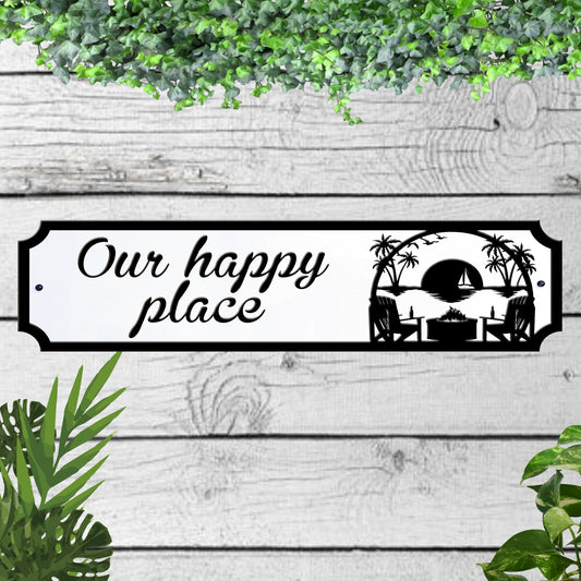 Our happy place Acrylic Garden Sign indoor/outdoor