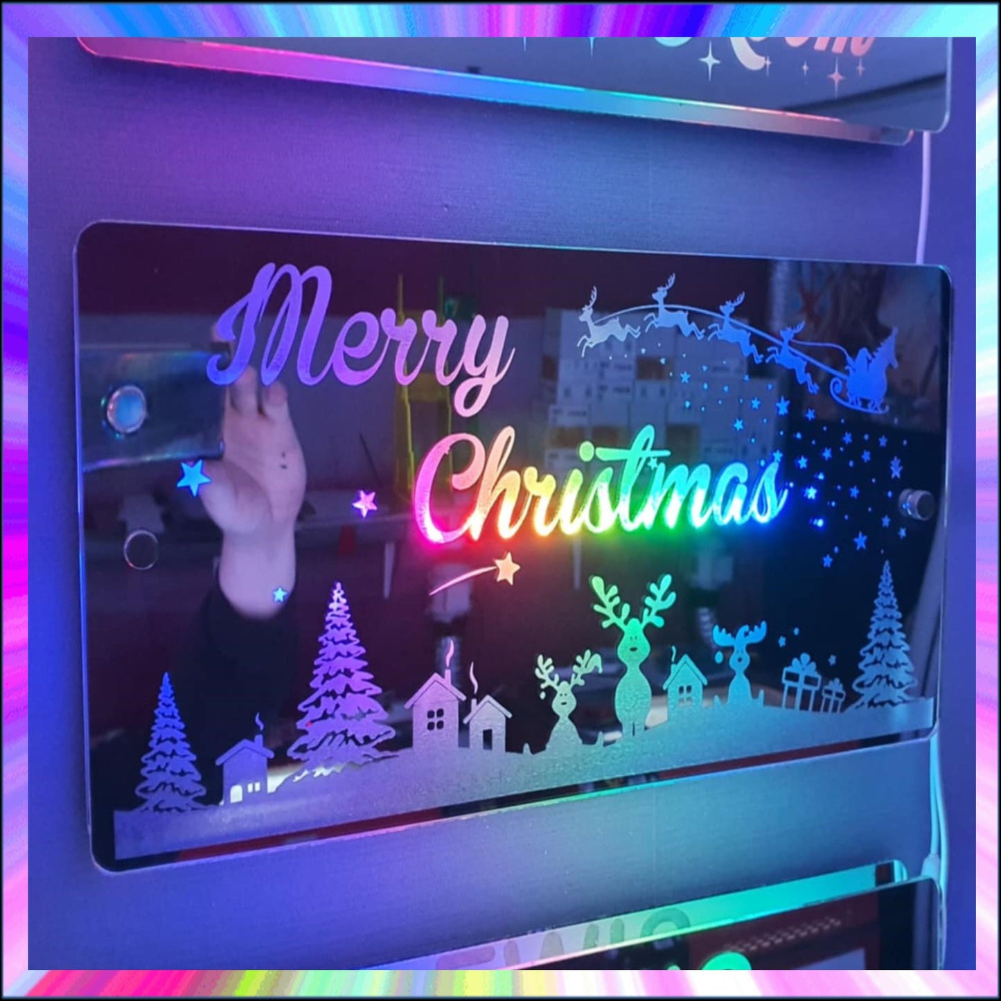Christmas L.E.D Mirror with 366 Light Modes and 12 Static Light Colours and remote