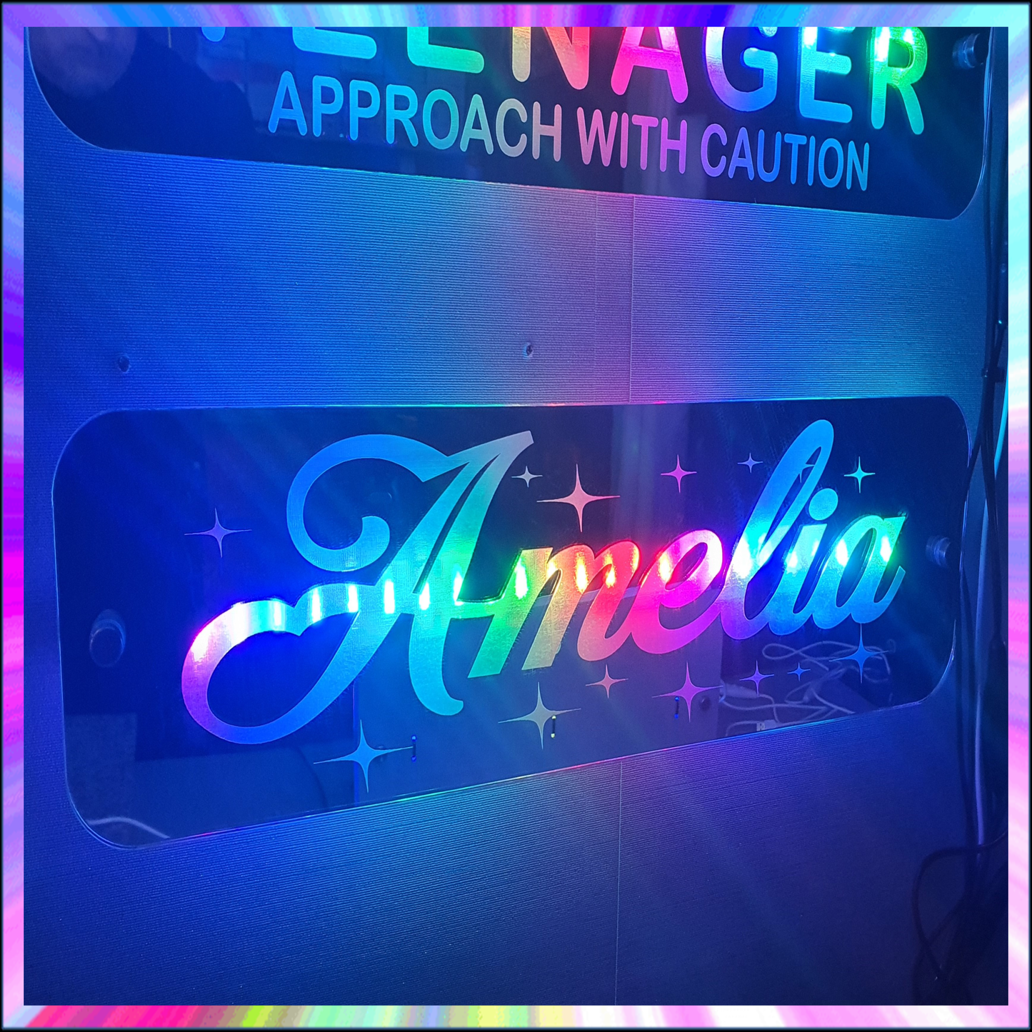 Any Name L.E.D Mirror with 366 Light Modes and 12 Static Light Colours and remote