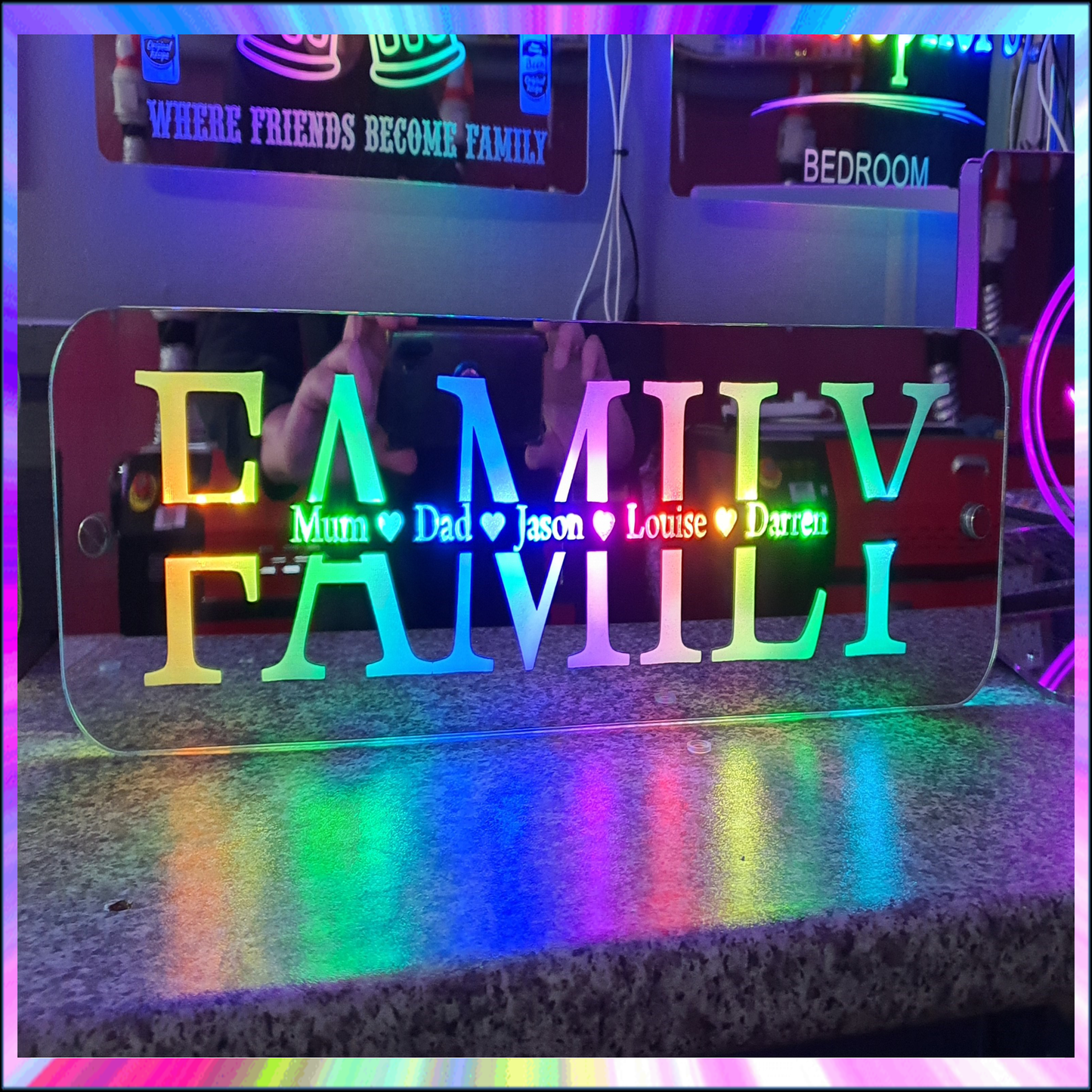 Family L.E.D Mirror with 366 Light Modes and 12 Static Light Colours and remote