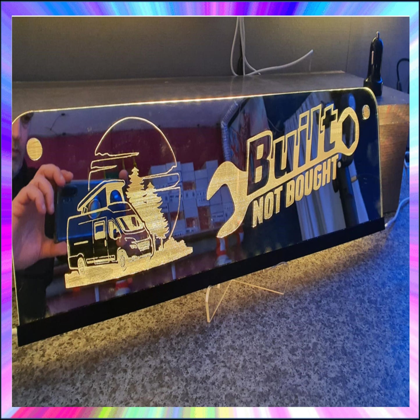 Built Not Bought Vehicle L.E.D Mirror with 366 Light Modes and 12 Static Light Colours and remote