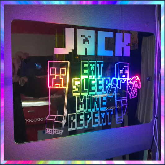 Minecraft eat sleep game repeat L.E.D Mirror with 366 Light Modes and 12 Static Light Colours and remote