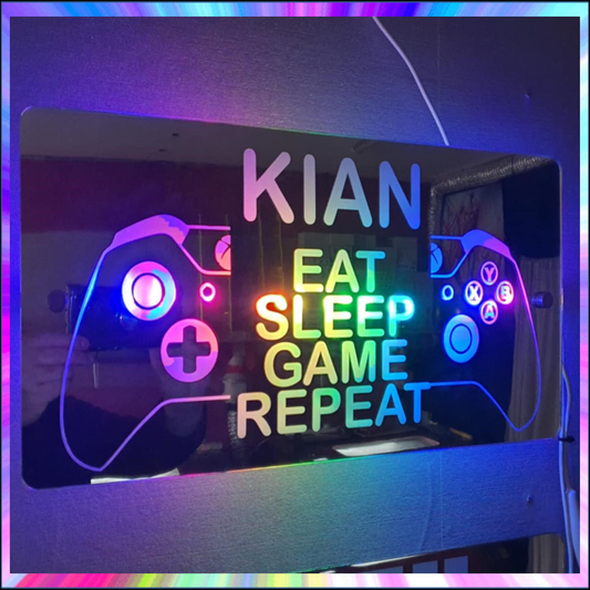 Xbox eat sleep game repeat L.E.D Mirror with 366 Light Modes and 12 Static Light Colours and remote