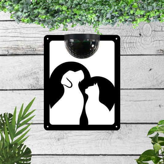 Cat and dog Garden Solar Wall Plaque Wall Art