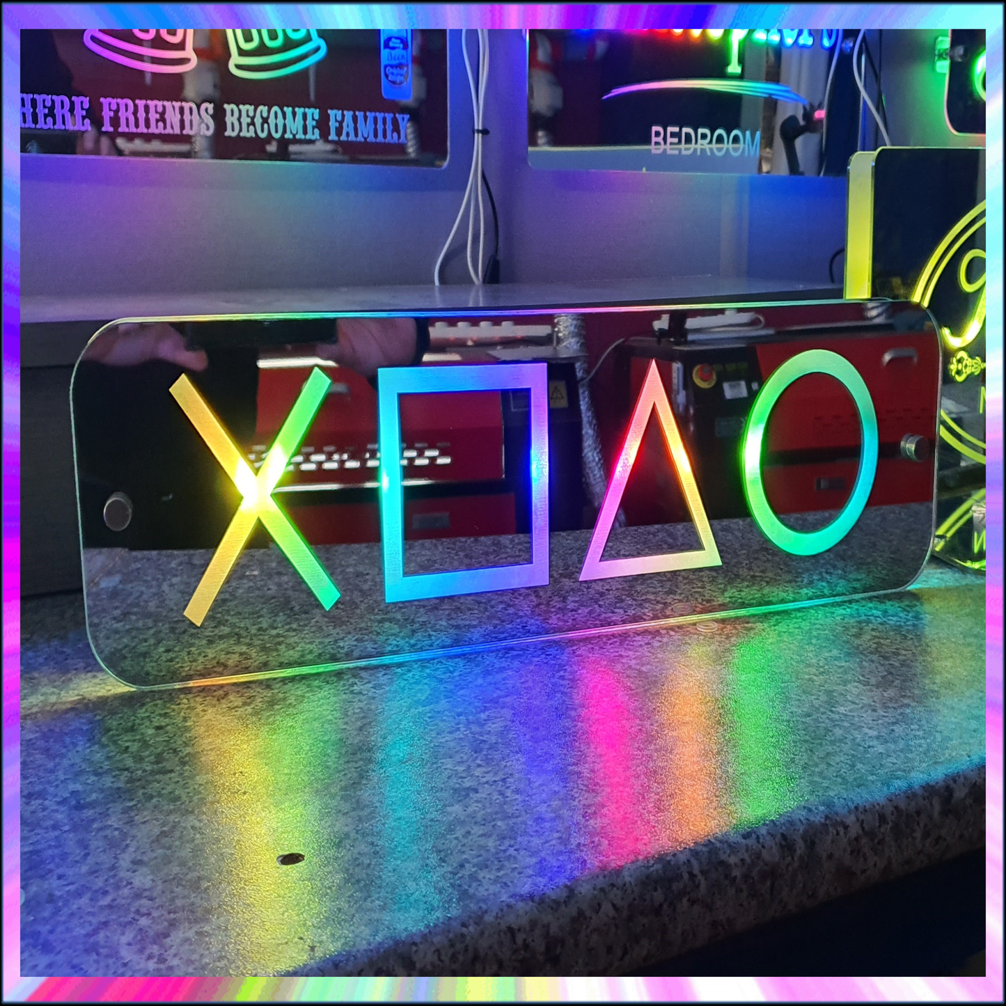 Playstation symbols L.E.D Mirror with 366 Light Modes and 12 Static Light Colours and remote