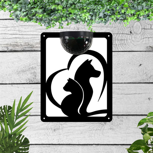 Cat and dog Garden Solar Wall Plaque Wall Art