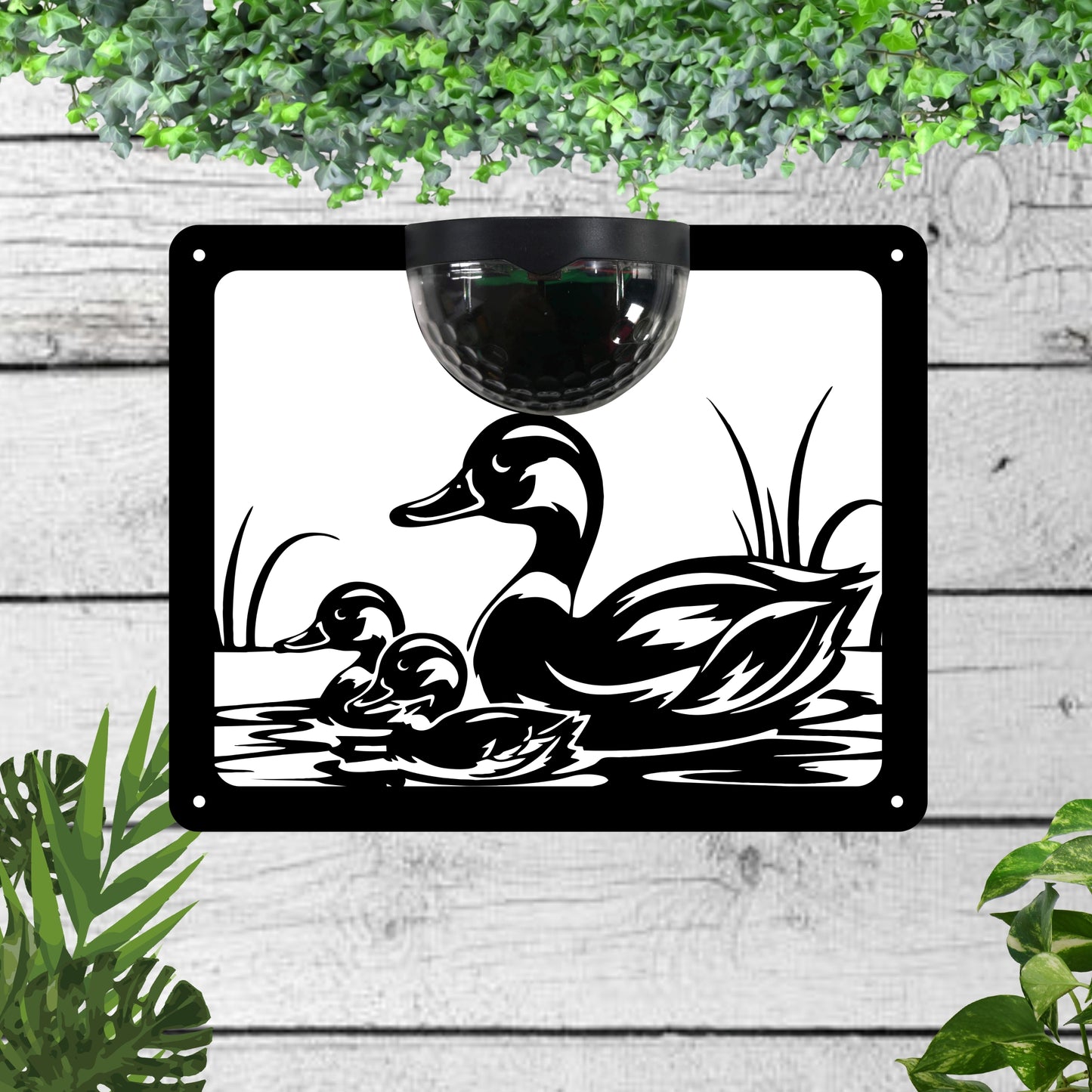 Duck and Duckling Garden Solar Wall Plaque Wall Art