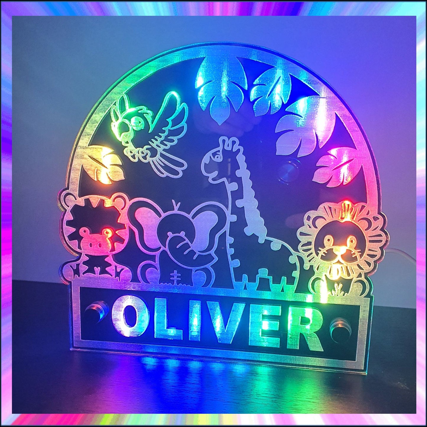 Animals Personalised L.E.D Mirror with 366 Light Modes and 12 Static Light Colours and remote