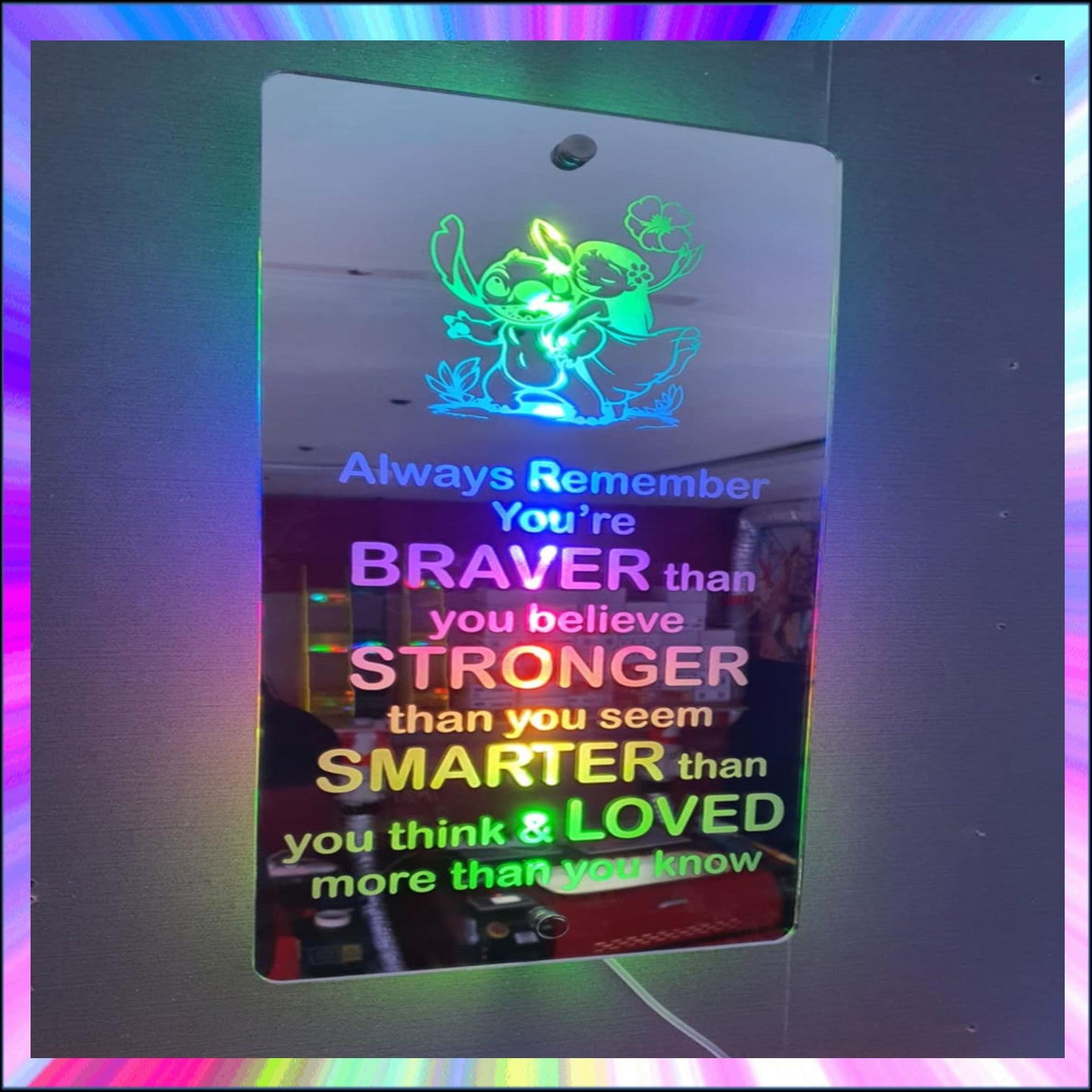 Stitch always remember L.E.D Mirror with 366 Light Modes and 12 Static Light Colours and remote