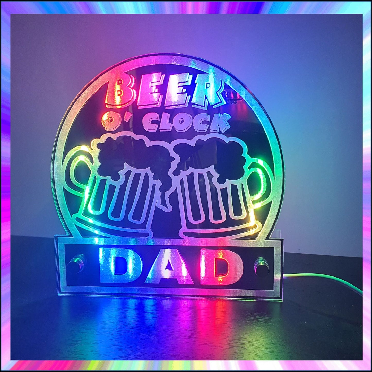 Beer O Clock Personalised L.E.D Mirror with 366 Light Modes and 12 Static Light Colours and remote
