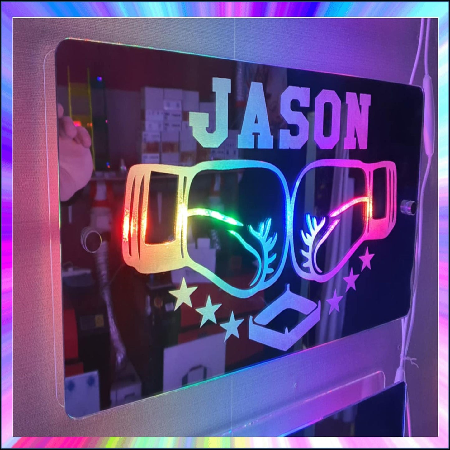 Personalised Boxing L.E.D Mirror with 366 Light Modes and 12 Static Light Colours and remote