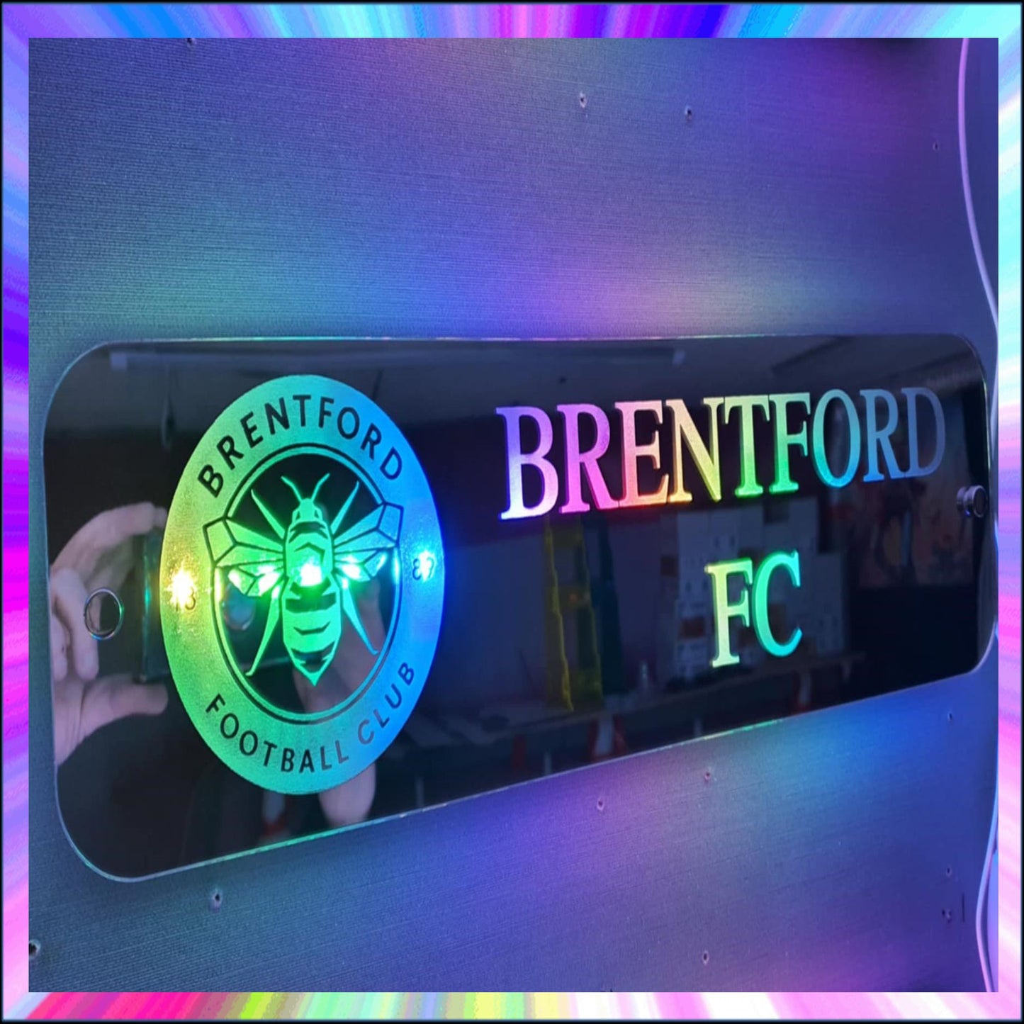 Brentford fc L.E.D Mirror with 366 Light Modes and 12 Static Light Colours and remote