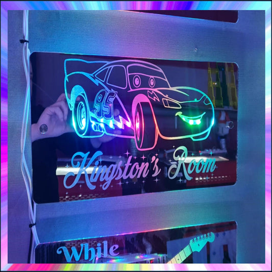 Personalised Lightning Mcqueen L.E.D Mirror with 366 Light Modes and 12 Static Light Colours and remote