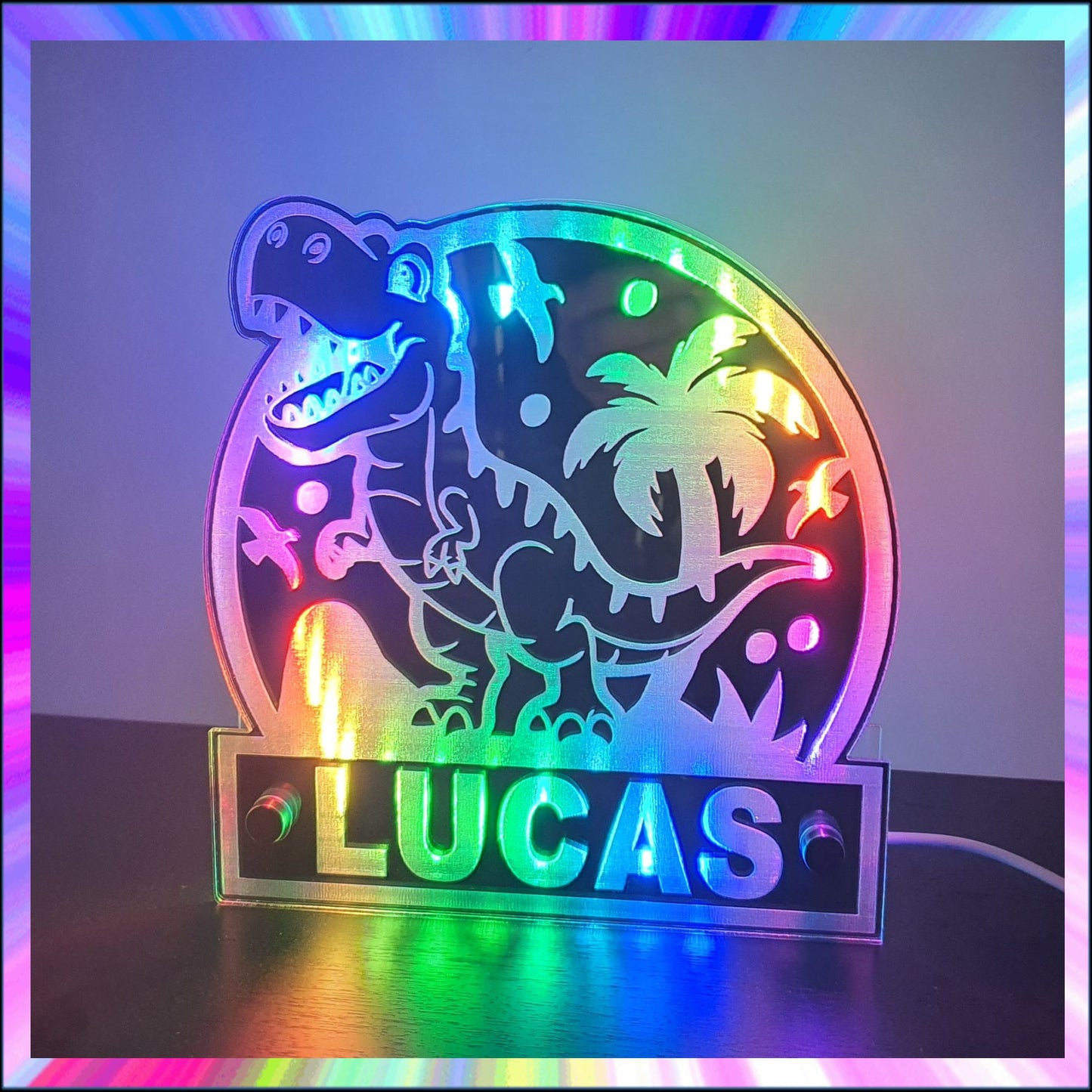 Dinosaur Personalised L.E.D Mirror with 366 Light Modes and 12 Static Light Colours and remote