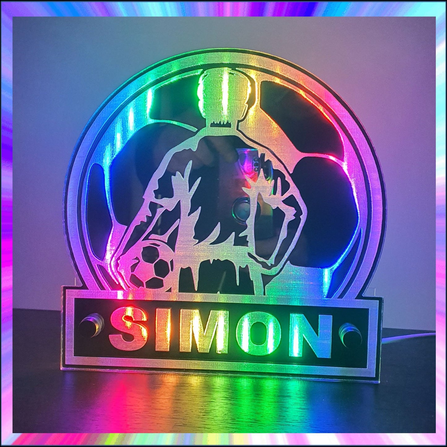 Footballer Personalised L.E.D Mirror with 366 Light Modes and 12 Static Light Colours and remote