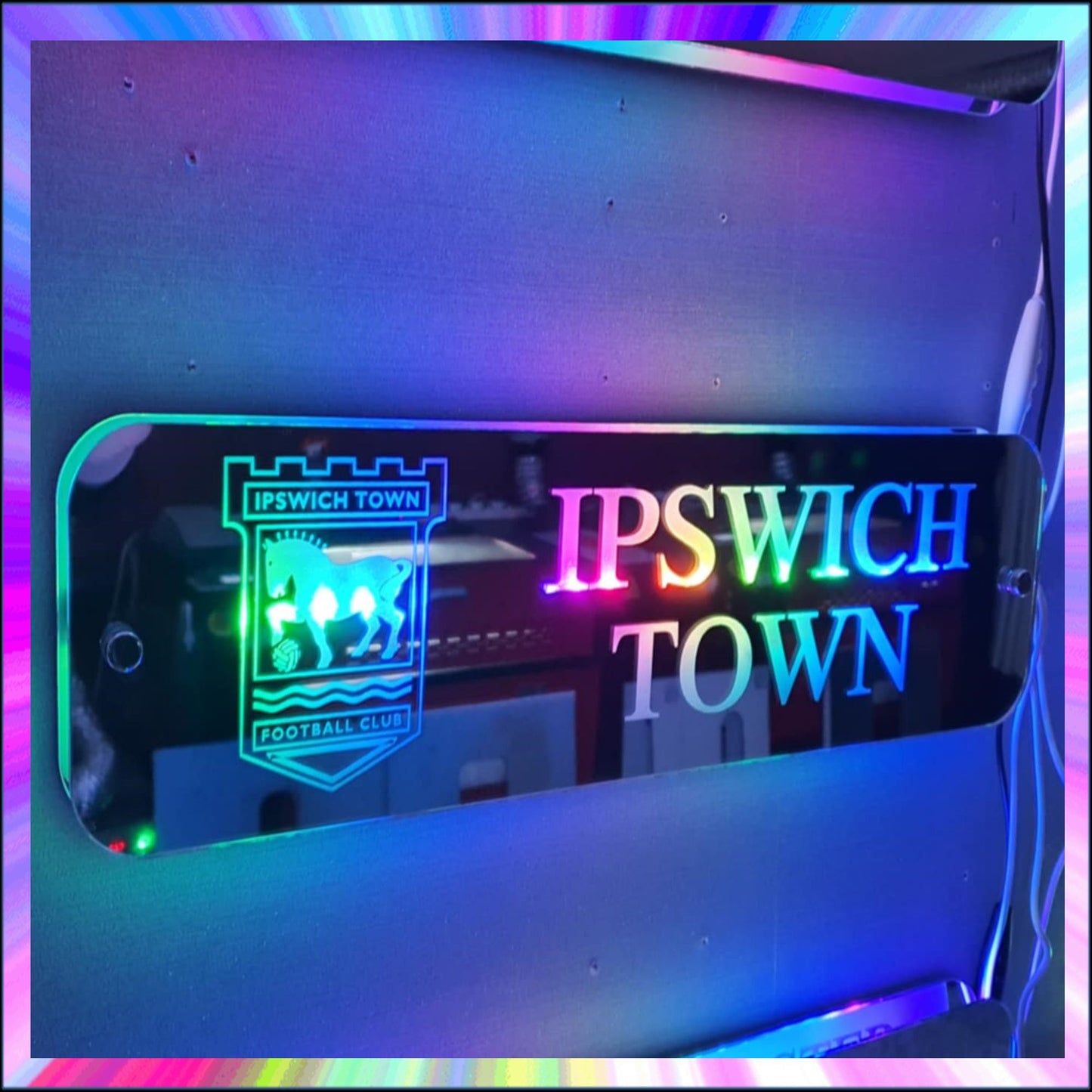 Ipswich Town L.E.D Mirror with 366 Light Modes and 12 Static Light Colours and remote