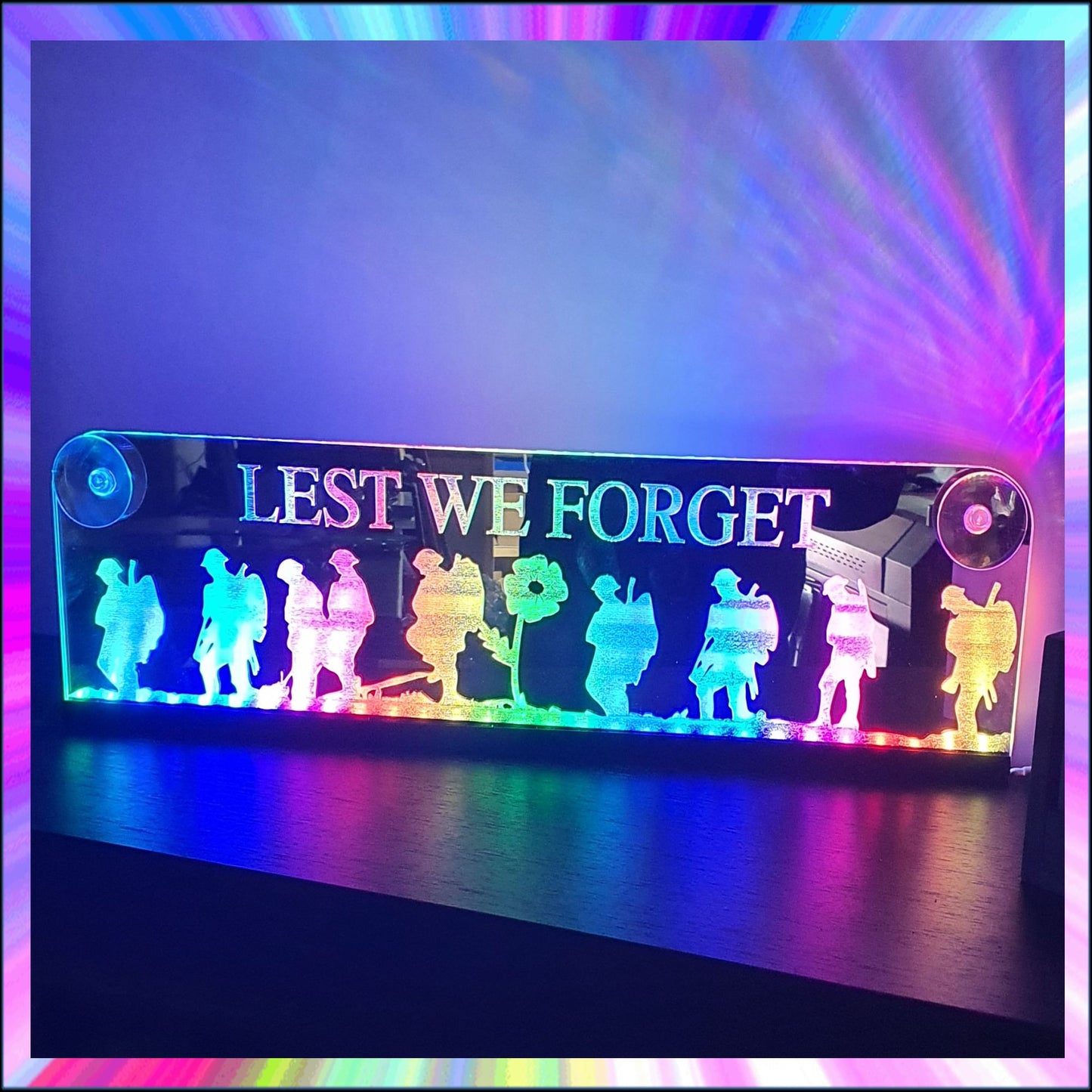 Lest we forget Vehicle L.E.D Mirror with 366 Light Modes and 12 Static Light Colours and remote