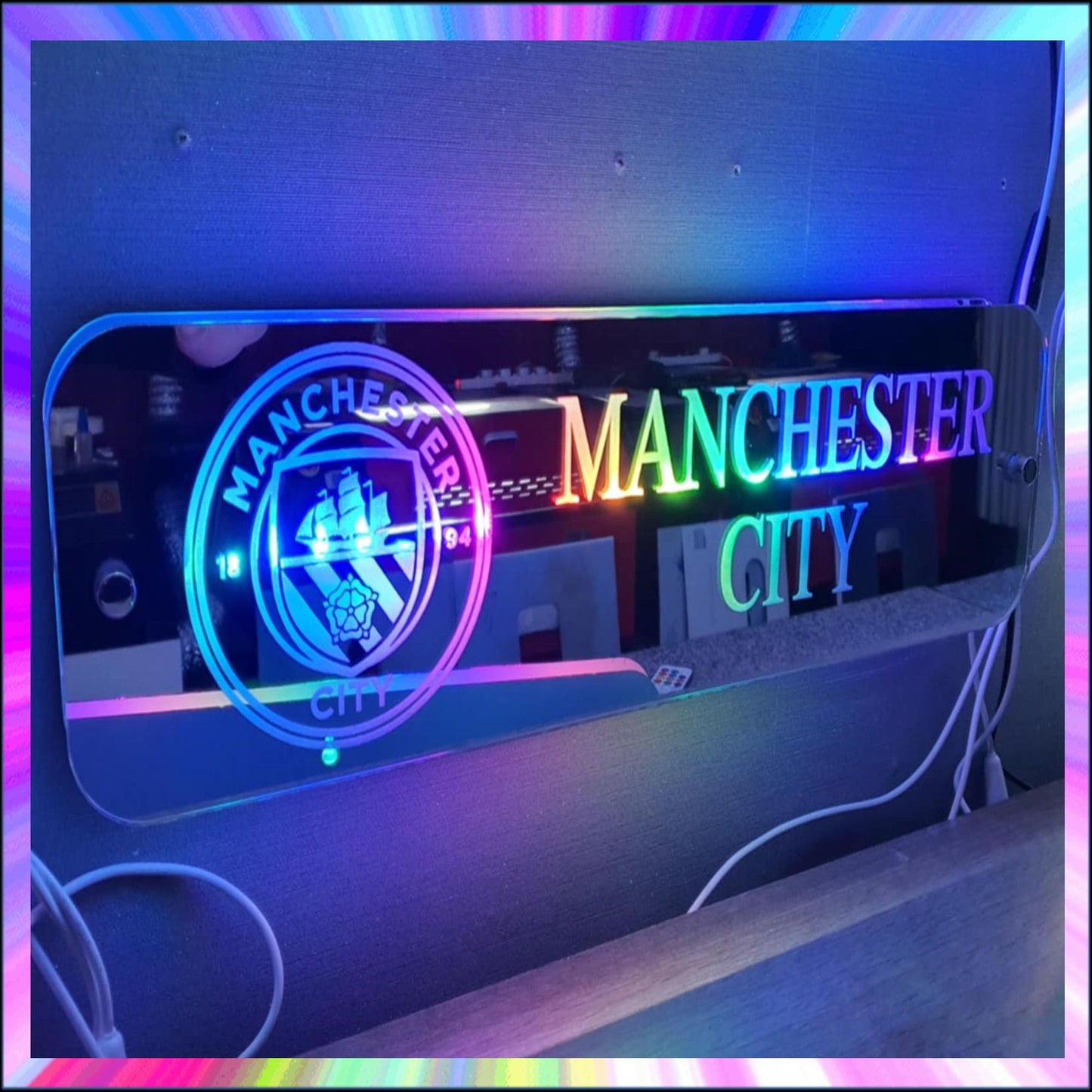 Manchester City L.E.D Mirror with 366 Light Modes and 12 Static Light Colours and remote