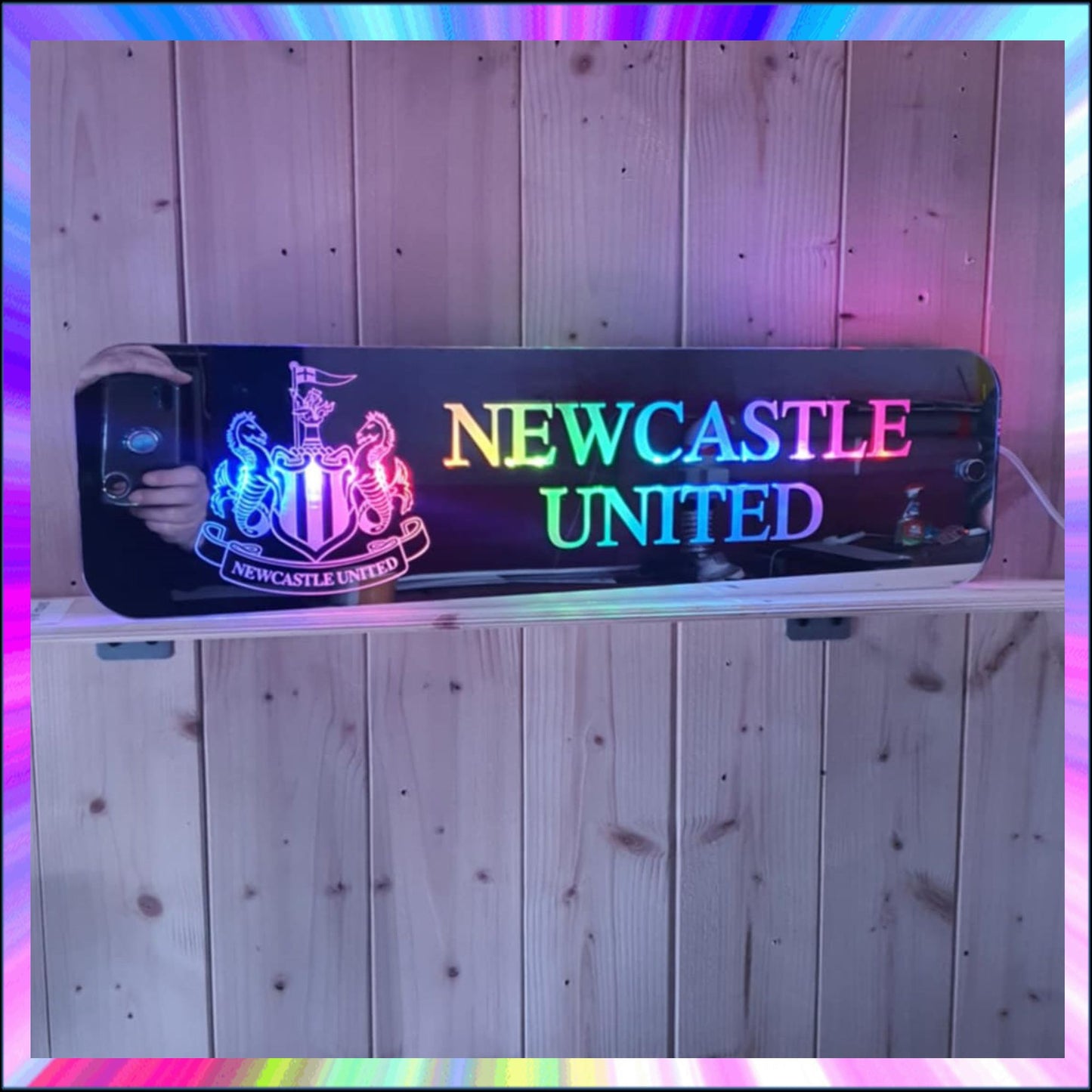 Newcastle United L.E.D Mirror with 366 Light Modes and 12 Static Light Colours and remote
