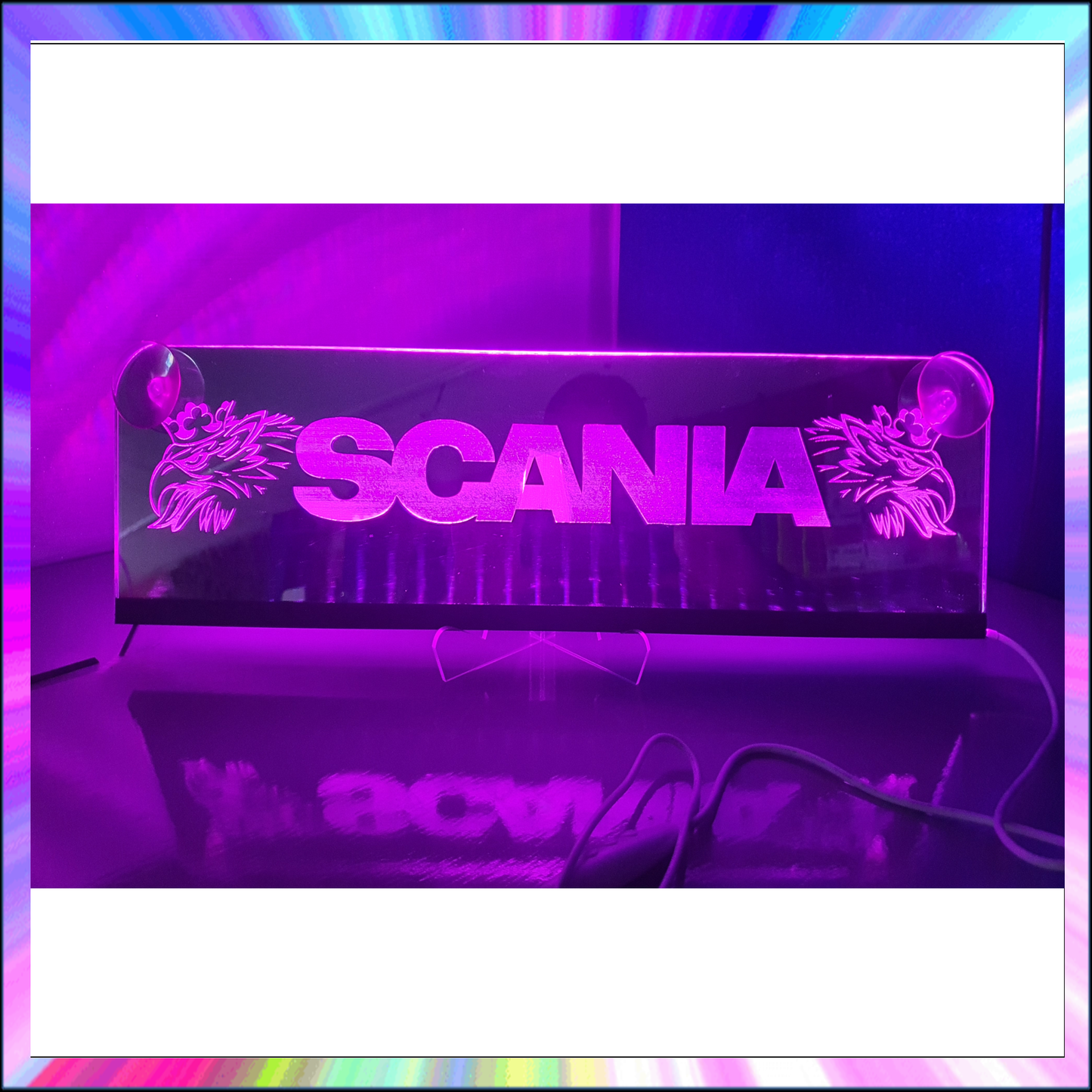Scania Any Logo Any Text Vehicle L.E.D Mirror with 366 Light Modes and 12 Static Light Colours and remote