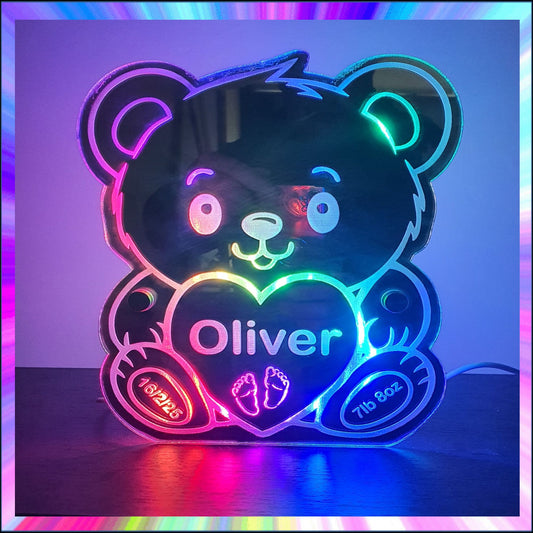 Teddy Bear Personalised L.E.D Mirror with 366 Light Modes and 12 Static Light Colours and remote