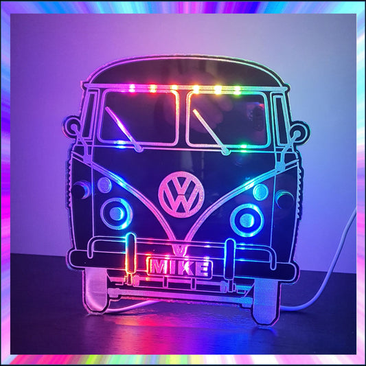 VW Camper Personalised L.E.D Mirror with 366 Light Modes and 12 Static Light Colours and remote