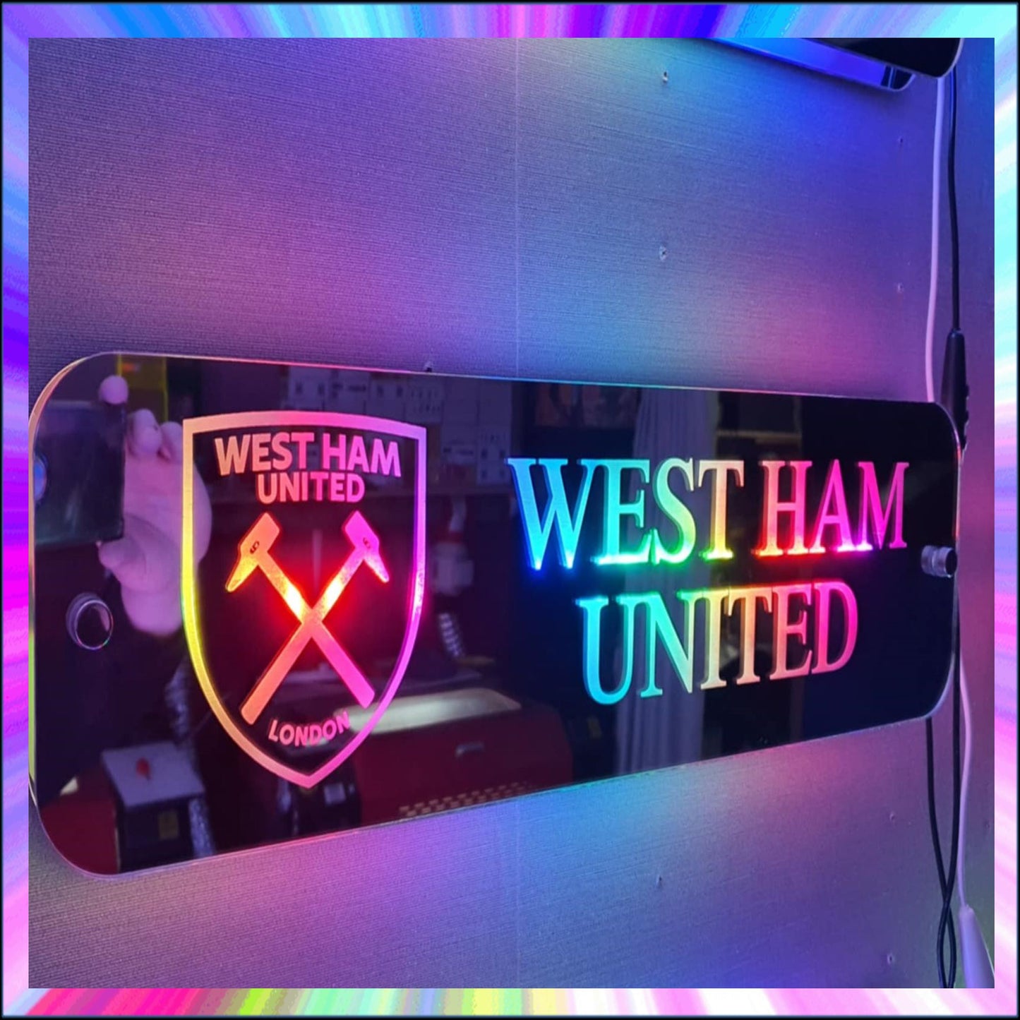 West Ham United L.E.D Mirror with 366 Light Modes and 12 Static Light Colours and remote