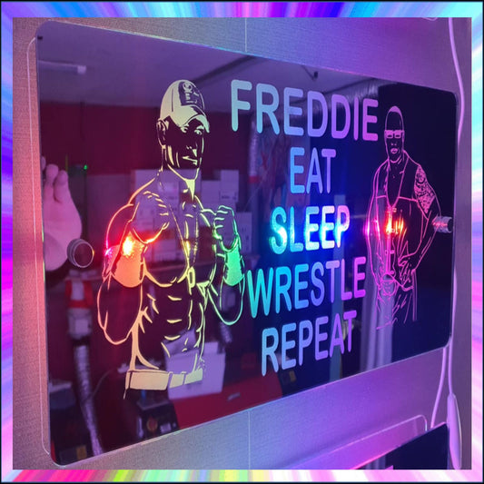 Personalised Wrestling L.E.D Mirror with 366 Light Modes and 12 Static Light Colours and remote